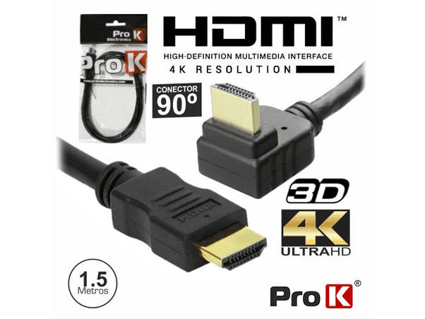 CABO HDMI DOURADO MACHO / MACHO 2.0 4K PRETO 1.5M 90º PROK 1