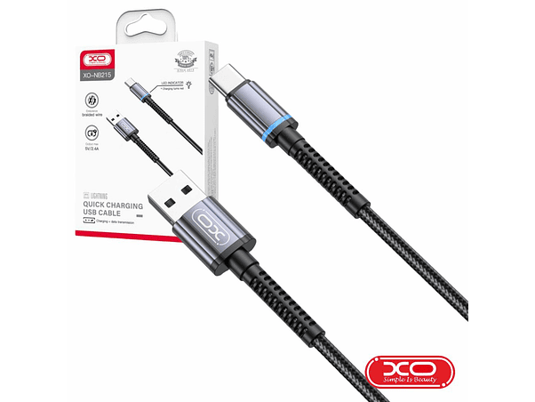 CABO USB-A 2.0 MACHO / USB-C MACHO 2.4A COM LED PRETO 1M XO 1