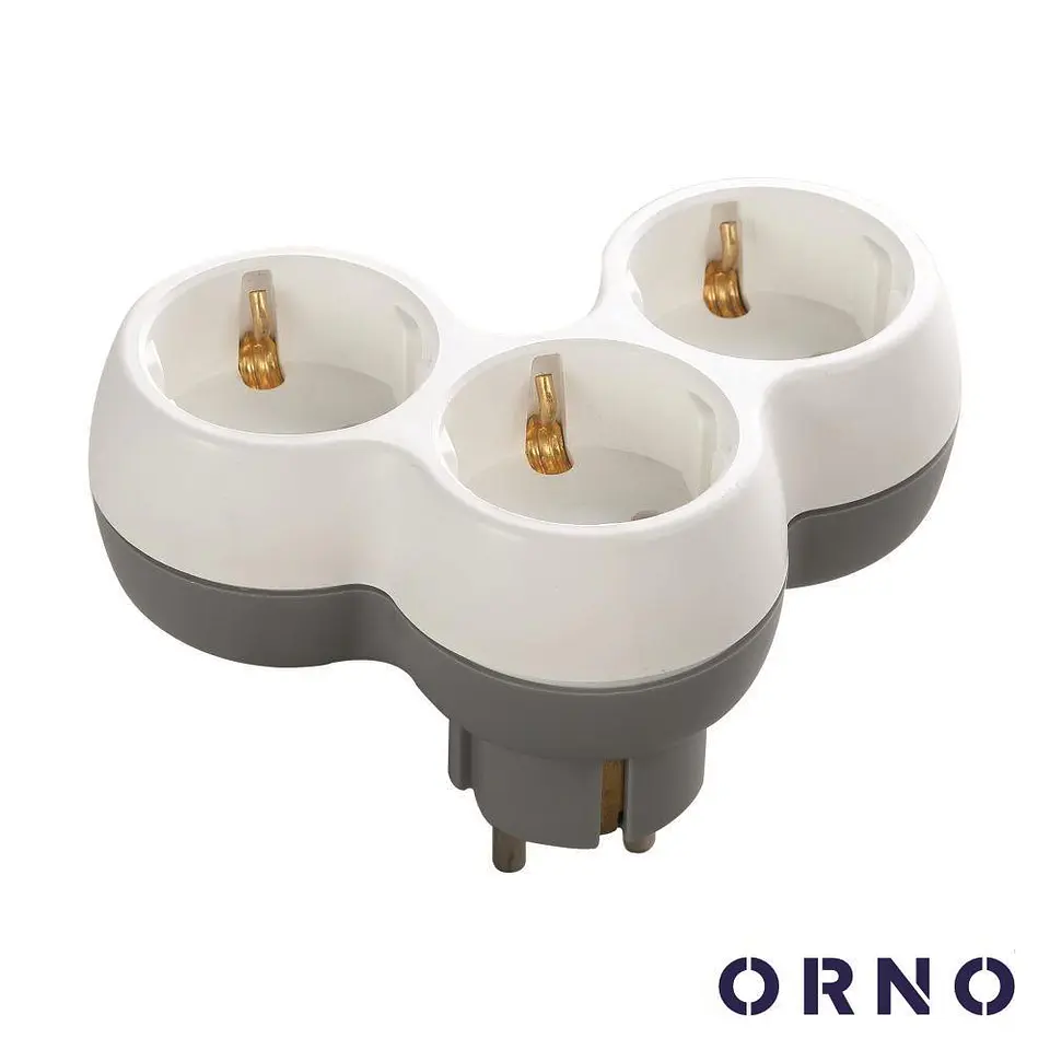 FICHA ELÉTRICA ADAPTADORA 3X SCHUKO BRANCO ORNO 1