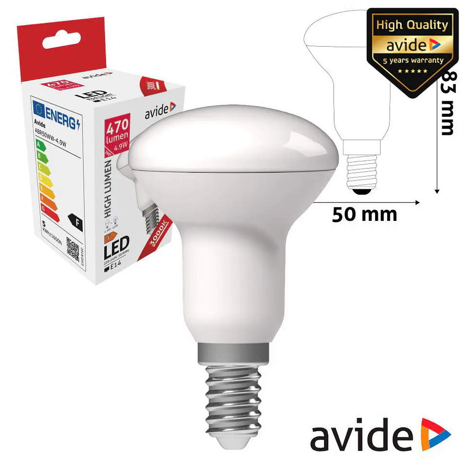 LÂMPADA LED E14 R50 4.9W 230V 3000K 470LM AVIDE 1