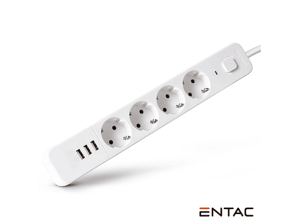 EXTENSÃO ELÉTRICA 4X SCHUKO +3 USB COM INTERRUPTOR 1.5M ENTAC 1