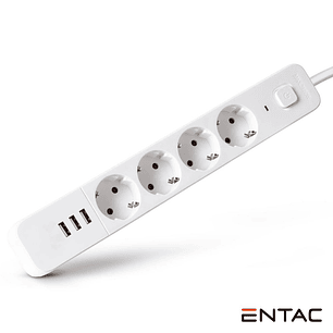 EXTENSÃO ELÉTRICA 4X SCHUKO +3 USB COM INTERRUPTOR 1.5M ENTAC