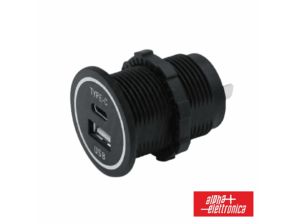 TOMADA DUPLA USB-A/USB-C DE EMBUTIR 12-28VDC PARA 5VDC ALPHA 1
