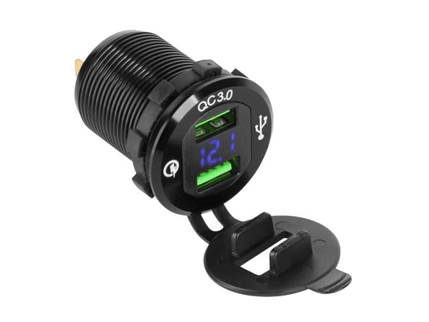 TOMADA USB DUPLA DE EMBUTIR COM VOLTÍMETRO QUICKCHARGE3.0 1