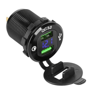 TOMADA USB DUPLA DE EMBUTIR COM VOLTÍMETRO QUICKCHARGE3.0