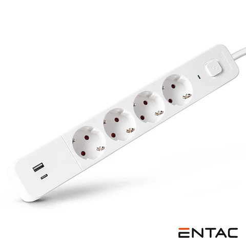 EXTENSÃO ELÉTRICA 4X SCHUKO +2 USB COM INTERRUPTOR 1.5M ENTAC