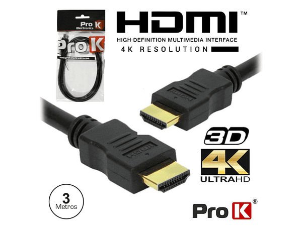 CABO HDMI DOURADO MACHO / MACHO 2.0 4K PRETO 3M PROK 1