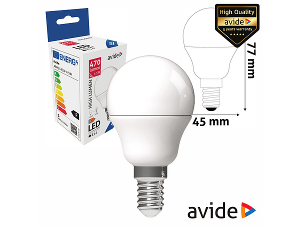 LÂMPADA LED E14 GLOBO G45 4.5W 230V 6400K 470LM AVIDE 1