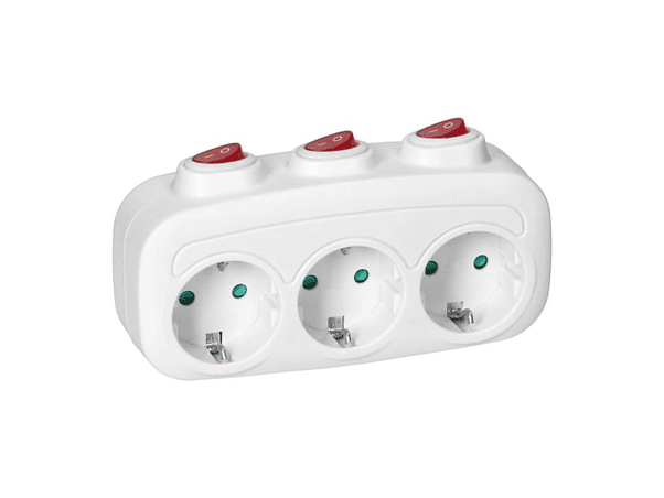 FICHA ELÉTRICA ADAPTADORA 3X SCHUKO COM INTERRUPTORES VIRONE 1