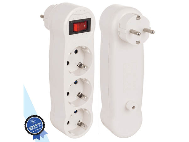 FICHA ELÉTRICA TRIPLA 3 SAÍDAS SCHUKO COM INTERRUPTOR 1