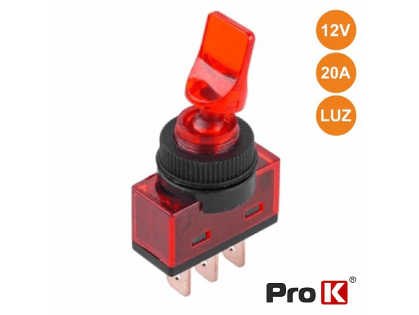 INTERRUPTOR ALAVANCA ON-OFF 20A/12V LUMINOSO VERMELHO PROK 1