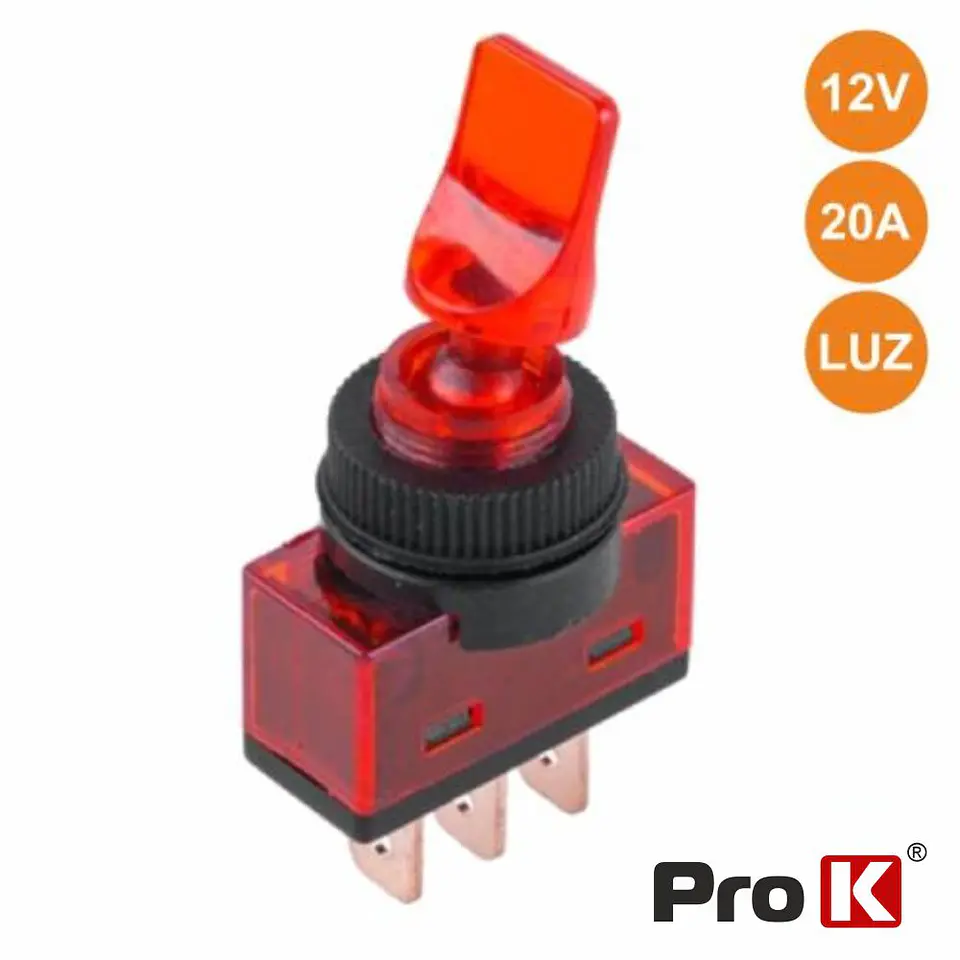 INTERRUPTOR ALAVANCA ON-OFF 20A/12V LUMINOSO VERMELHO PROK 1