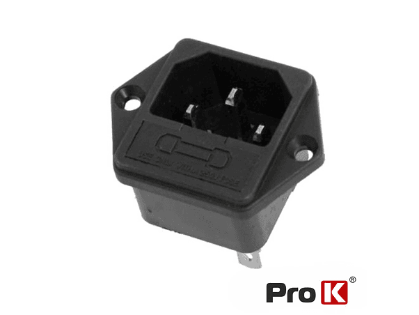 FICHA ALIMENTAÇÃO IEC C14 MACHO PAINEL COM PORTA-FUSIVEL 1