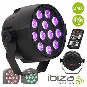 PROJETOR PAR COM 12 LEDS RGB 3W ABS COMANDO MIC DMX IBIZA