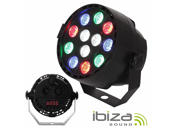 PROJETOR PAR COM 12 LEDS 1W CREE RGBW DMX MIC IBIZA 1