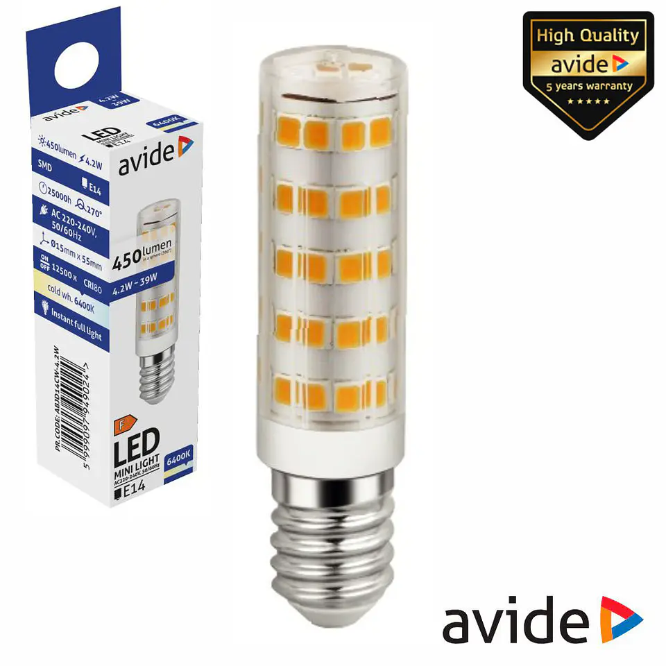 LÂMPADA LED E14 JD 4.2W 230V 6400K 450LM AVIDE 1