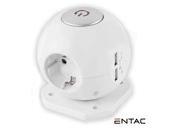 TOMADA ELÉTRICA GLOBO COM 3 SAÍDAS 2X USB 2.1A BRANCO ENTAC 1