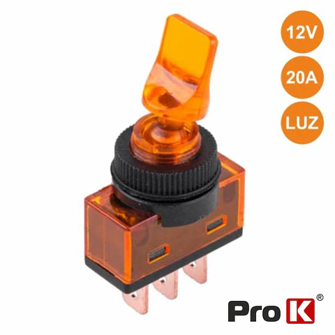 INTERRUPTOR ALAVANCA ON-OFF 20A/12V LUMINOSO LARANJA PROK
