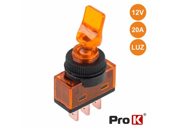 INTERRUPTOR ALAVANCA ON-OFF 20A/12V LUMINOSO LARANJA PROK 1