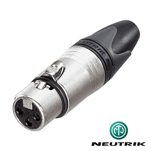 FICHA XLR 3P FÊMEA NIQUELADA COM GUARDA CABO NEUTRIK