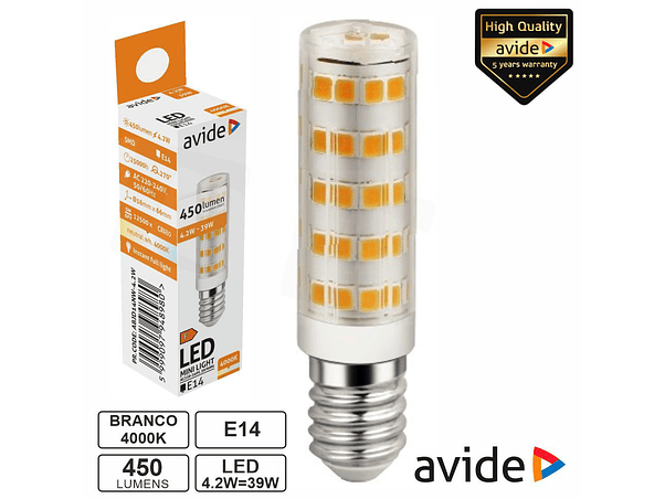 LÂMPADA LED E14 JD 4.2W 230V 4000K 450LM AVIDE 1