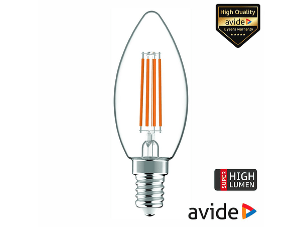 LÂMPADA LED E14 VELA FILAMENTO 4.9W 230V 3000K 806LM AVIDE 1