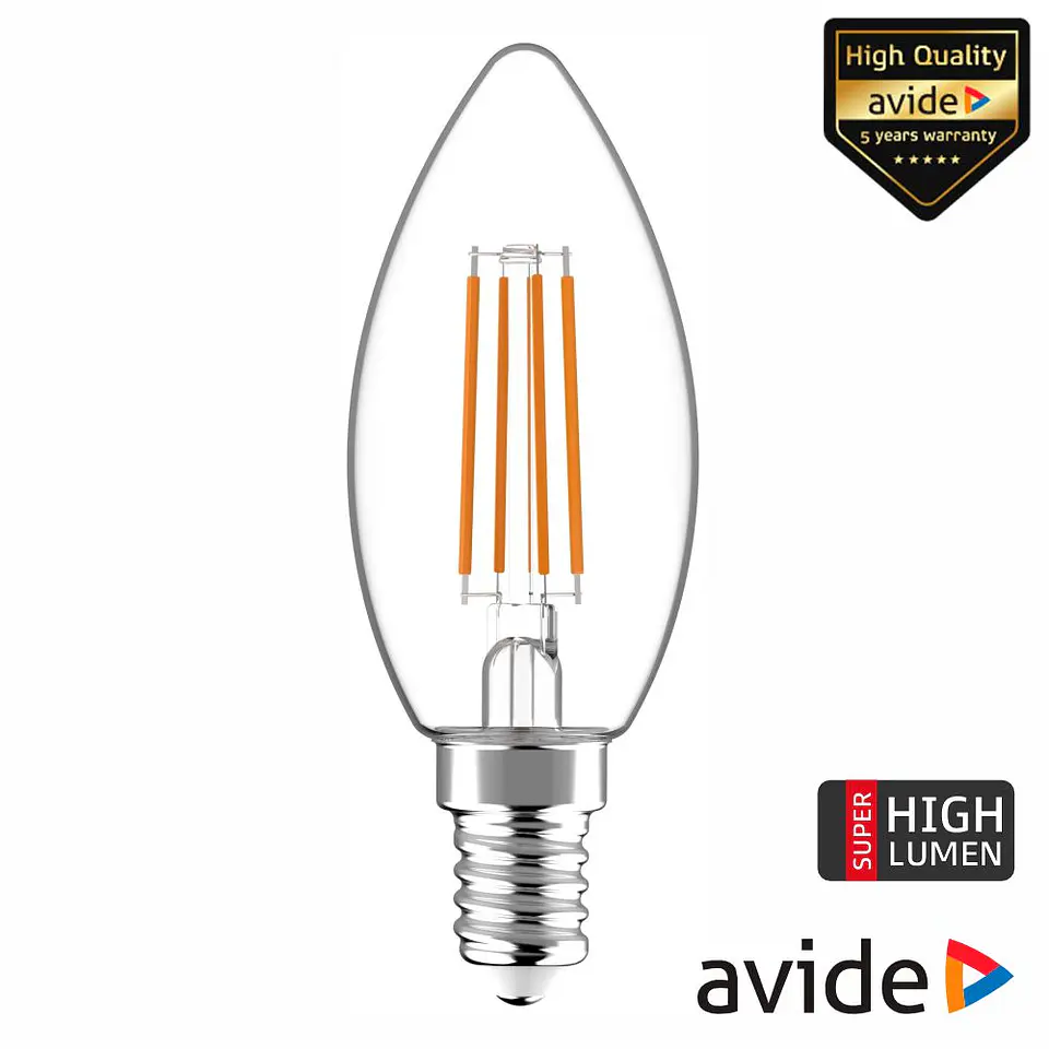 LÂMPADA LED E14 VELA FILAMENTO 4.9W 230V 4000K 806LM AVIDE 1