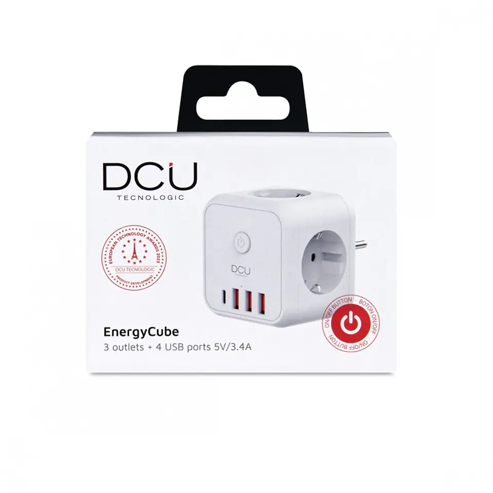 Extensão cubo 3 tomadas de corrente + 4 portas USB 5V/3.4A 2