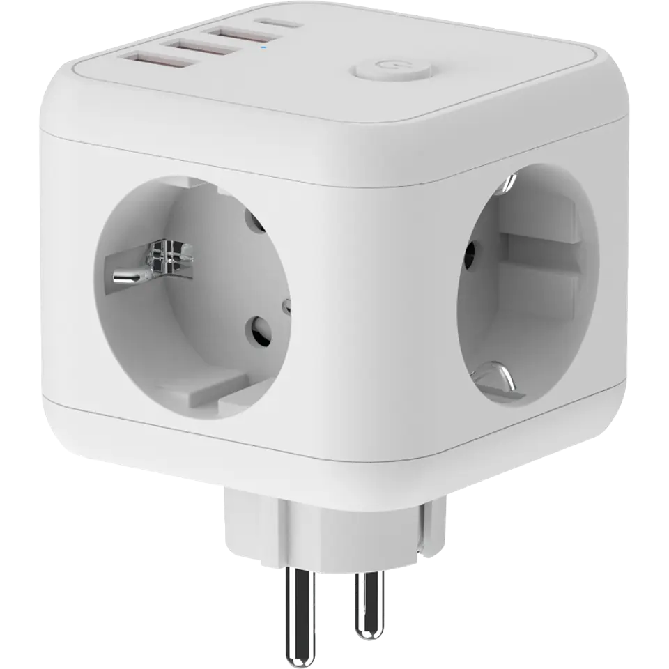 Extensão cubo 3 tomadas de corrente + 4 portas USB 5V/3.4A 5