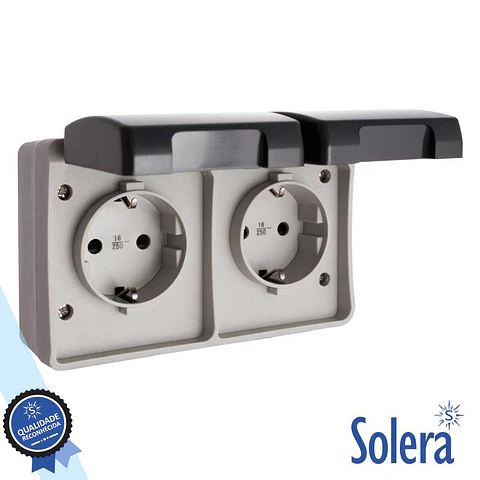TOMADA ELÉTRICA SUPERFÍCIE DUPLA COM TAMPA VDE IP54 SOLERA
