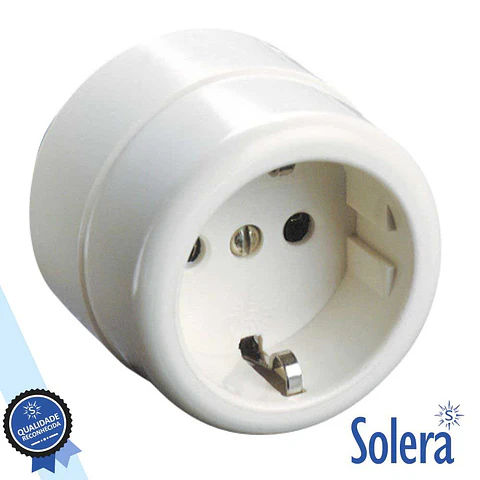 TOMADA ELÉTRICA SUPERFÍCIE COM TERRA REDONDA SOLERA