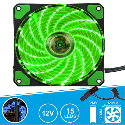 VENTOINHA 12V 120x120x25MM COM 15 LEDS VERDE