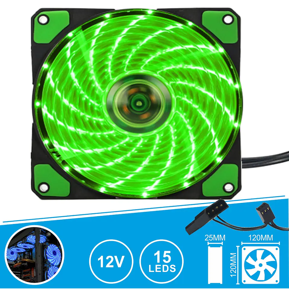 VENTOINHA 12V 120x120x25MM COM 15 LEDS VERDE 1