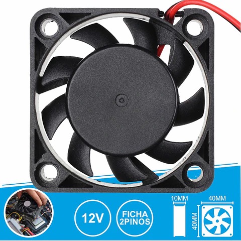 VENTOINHA 12V 40x40x10MM FICHA 2 PINOS