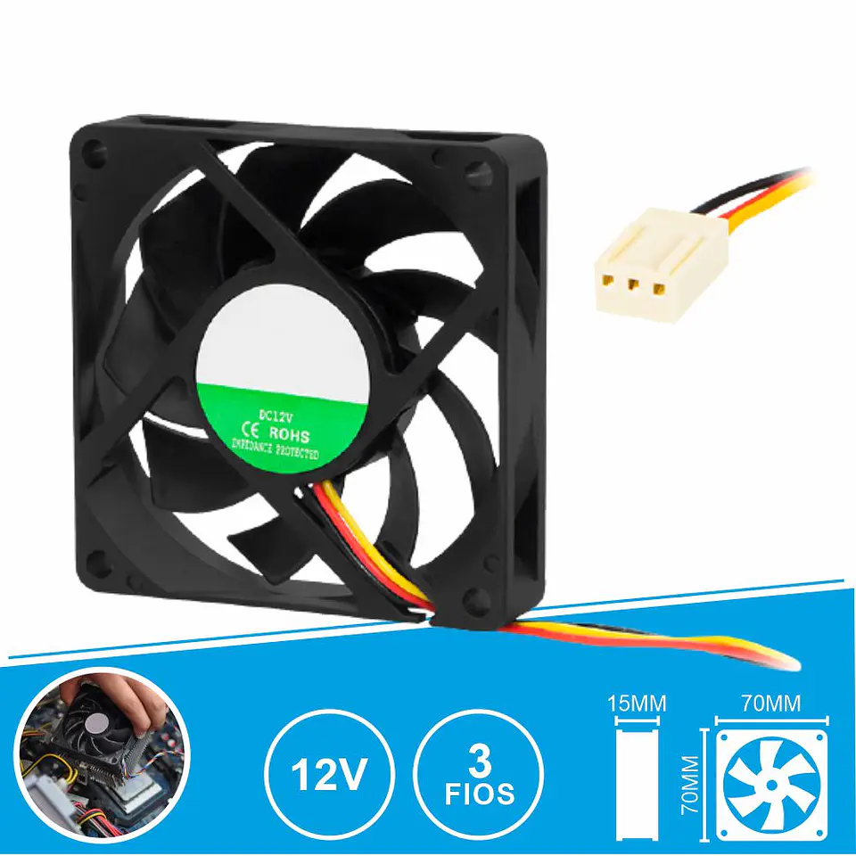 Ventoinha 12V 70x70x15mm 3 Fios 1