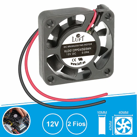 Ventoinha 12V 40x40x10mm 2 Fios KLD012PP040GSWH LUFT