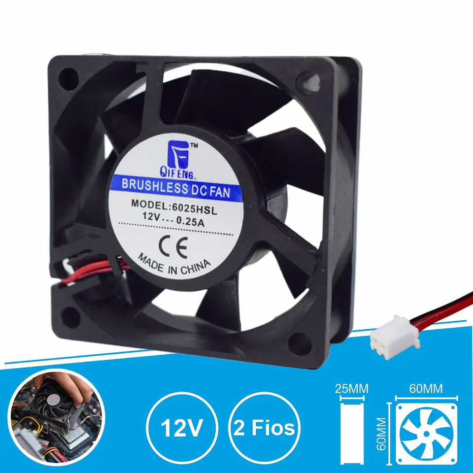 Ventoinha 12V 60x60x25mm 2 Fios 1
