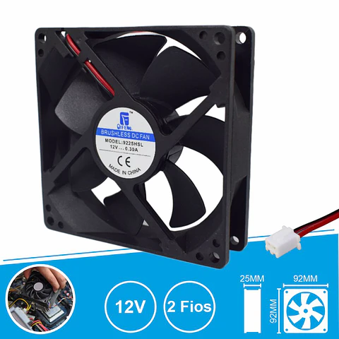 Ventoinha 12V 92x92x25mm 2 Fios
