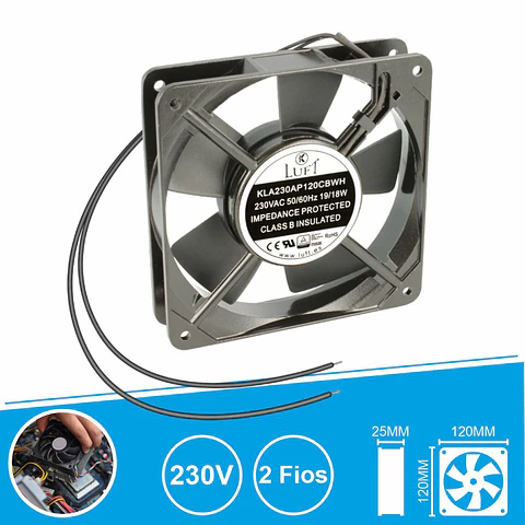 Ventoinha 230V 120x120x25mm 2 Fios KLA230AP120CBWH LUFT