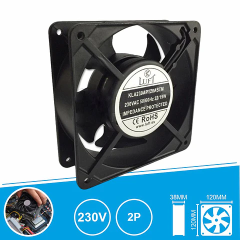 Ventoinha 230V 120x120x38mm 2 Pinos KLA230AP120ASTM LUFT