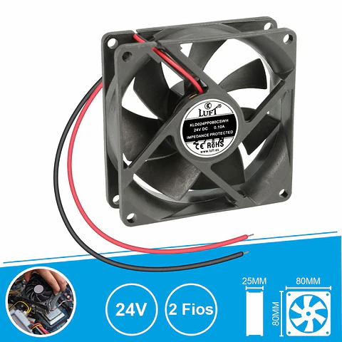 Ventoinha 24V 80x80x25mm 2 Fios KLD024PP080CSWH LUFT