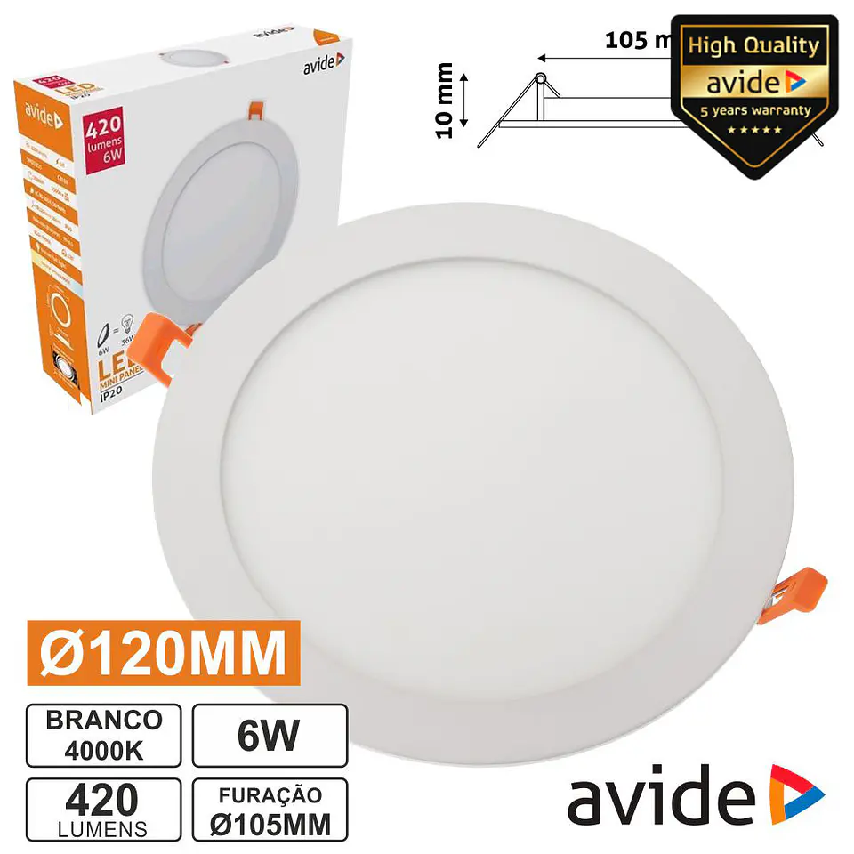 PAINEL LEDS REDONDO 6W 120MM 4000K 420LM AVIDE 1