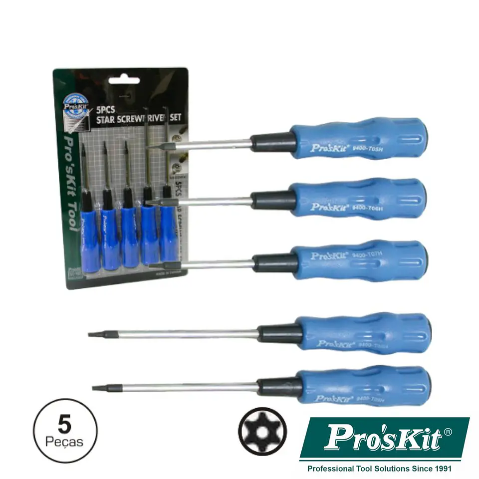 CONJUNTO DE 5 CHAVES TORX COM FURO PROSKIT 1