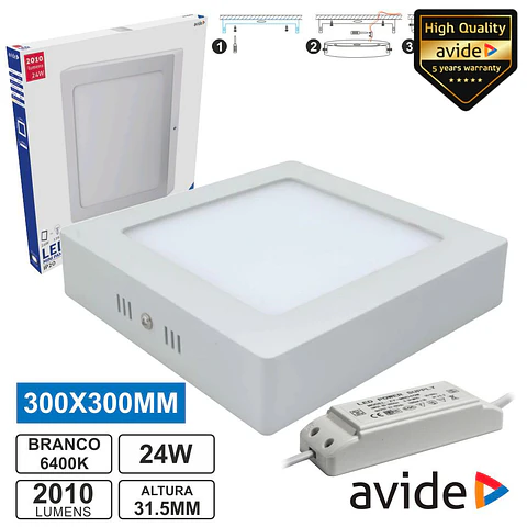 PAINEL LEDS QUADRADO SUPERFÍCIE 24W 300MM 6400K 2010LM AVIDE