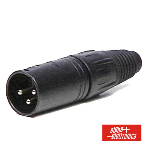 FICHA XLR 3P MACHO PRETA COM BLINDAGEM E BLOQUEIO
