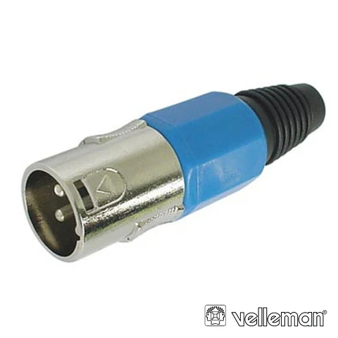 FICHA XLR 3P MACHO AZUL COM BLINDAGEM E BLOQUEIO