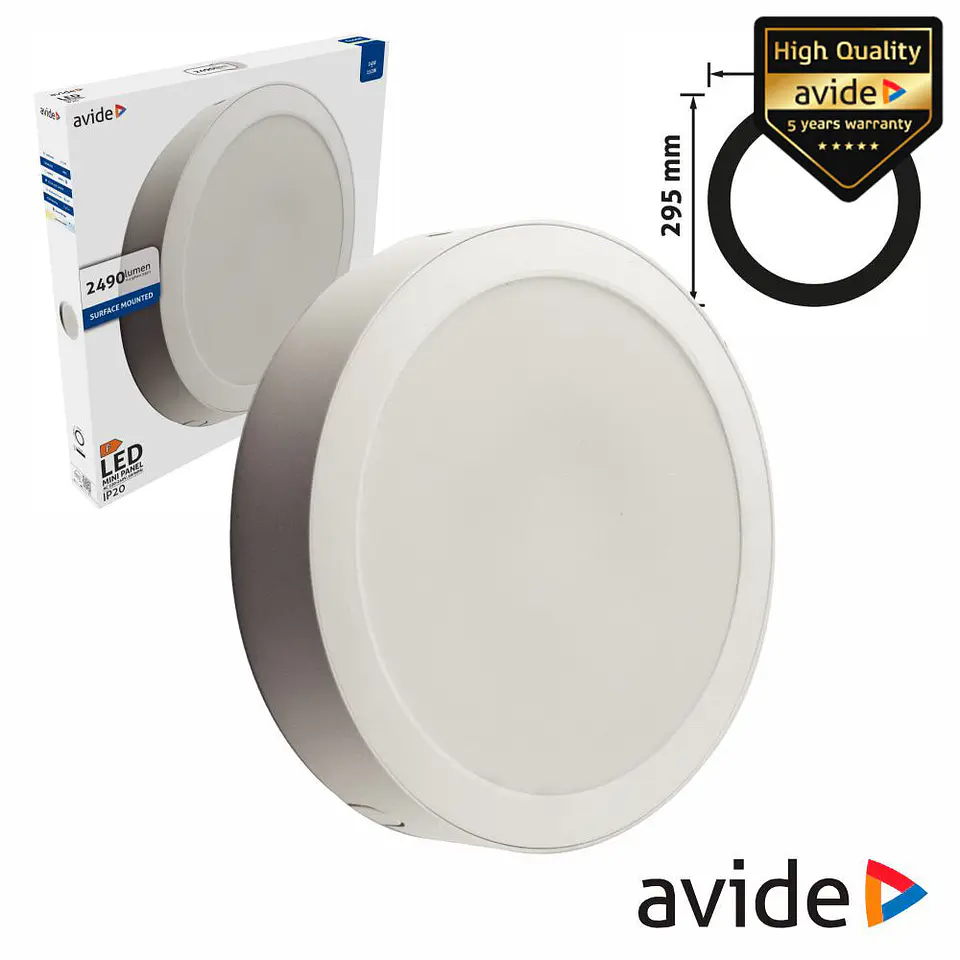 Painel LEDS Redondo Superficie 24W 295mm 6400K 2490lm AVIDE 1