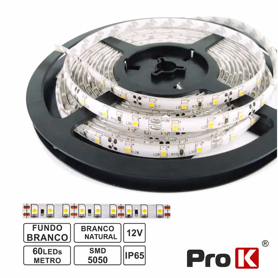 Fita 300 LEDS 5050 Impermeável 4000K 12V 5m PROK 1