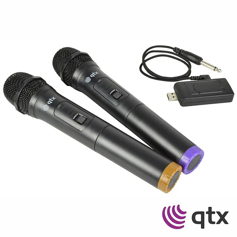 Conjunto 2x Microfones Mão SEM Fios UHF COM Recetor USB QTX