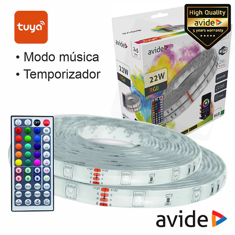 Kit 2 Fitas LED RGB 12V 2x5m IP65 WIFI+IR TUYA AVIDE